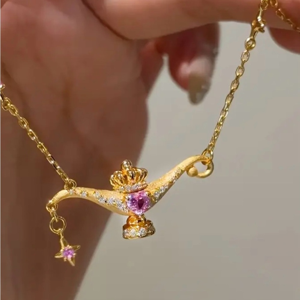 💥Gold and Pink Lamp Pendant Necklace